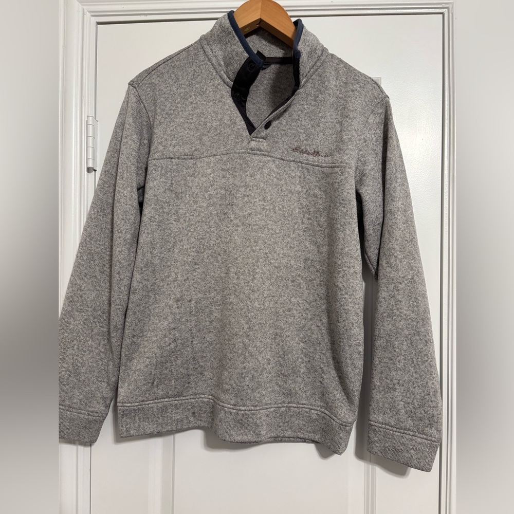 Eddie Bauer‎ Fleece 1/4 Button Pullover Sweater Men's Size M Gray
